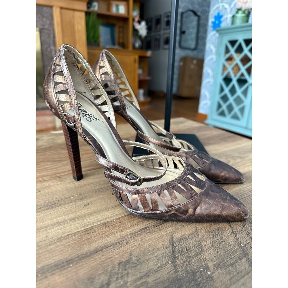 Carlos by Carlos Santana Bronze Metallic Cutout Pointed-Toe Heels
